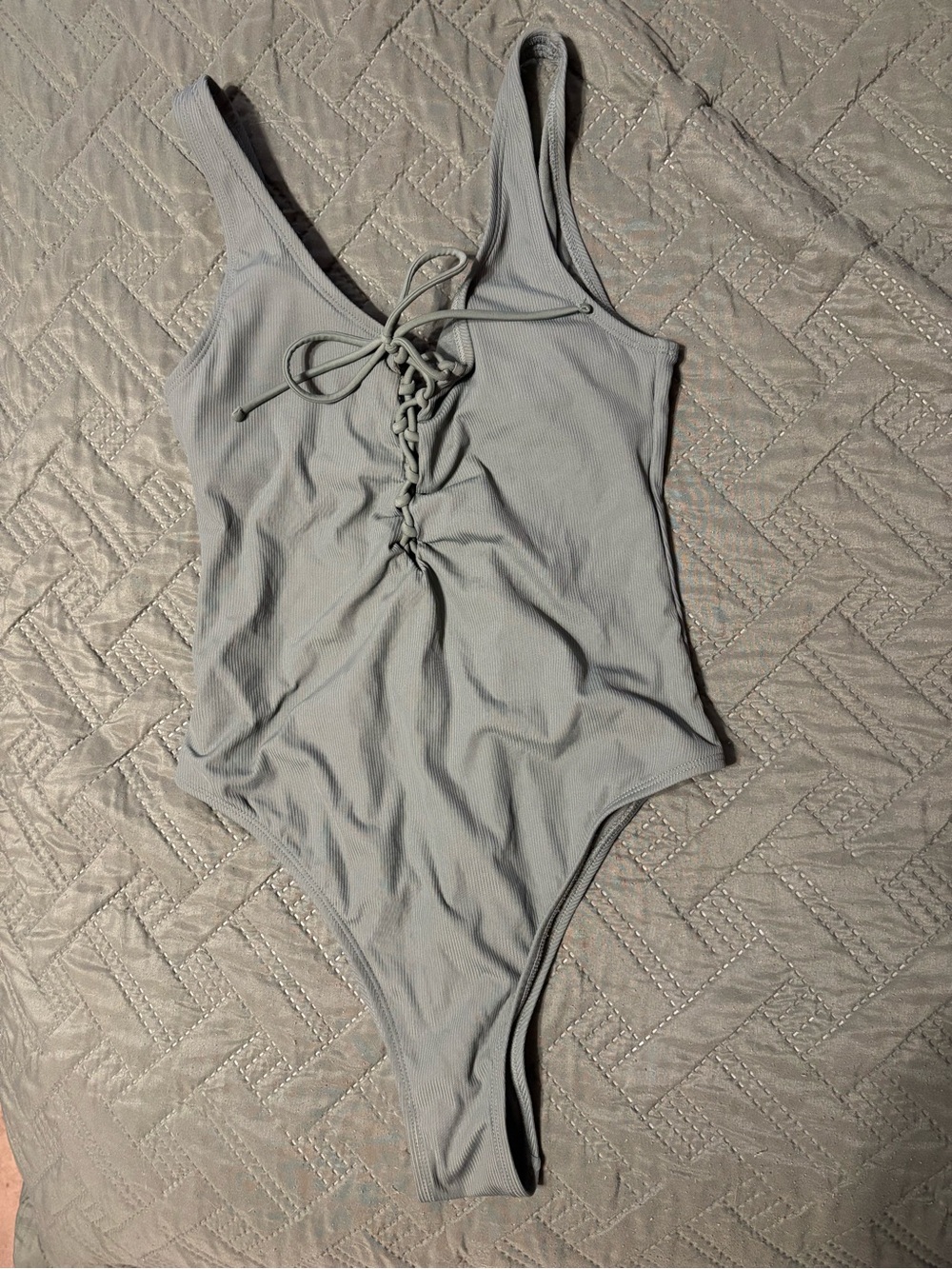Target Light Gray Lace-Up One-Piece Swimsuit